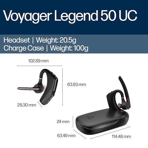 Poly Voyager Legend 50 UC Bluetooth Headset with Charging Case - 4 Noise-Canceling Mics, AI NoiseBlockAI & WindSmart Tech - Bluetooth Headphones with Mic, Smart Call Controls, All-Day Comfort - style: Legend 50 with Charging Case