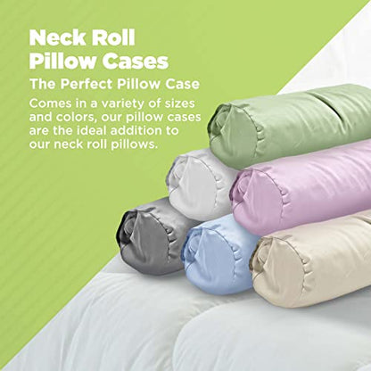 Cotton Neck Roll Pillowcase - Hypoallergenic and Smooth Natural Fabric Pillow Protector - Soft and Breathable Sateen Weave Pillow Cover with Enclosed Sleeve Design - Made in USA - White, 4" x 12" - color: White (Sateen Weave), size: 4" x 12"