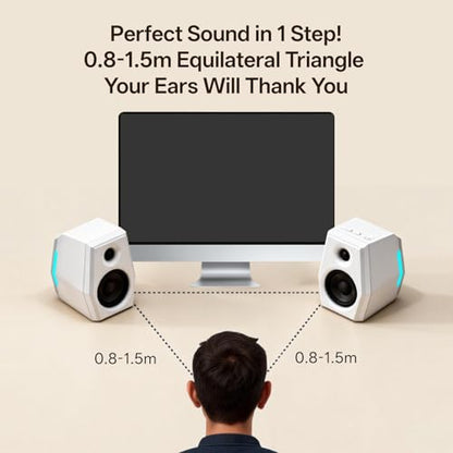 Sanyun SW209 36W 2.0 Gaming Speakers, Tactical Audio Map with 3 DSP Modes | Game/Movie/Music, 24bit DAC, USB-C/Bluetooth 5.2/AUX, 2.75" Glass Fiber Drivers & 18mm Silk Dome, RGB Lighting (Pair, White) - color: SW209 White