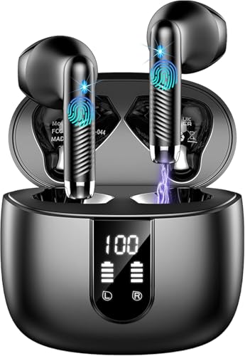 Wireless Earbuds, Bluetooth Headphones V5.4 Stereo Bass Ear Buds with ENC Noise Cancelling Mics,56H Bluetooth Earbuds with LED Display Charging Case, IP7 Waterproof Earphones for Android iOS【Mini】 - color: A-Black