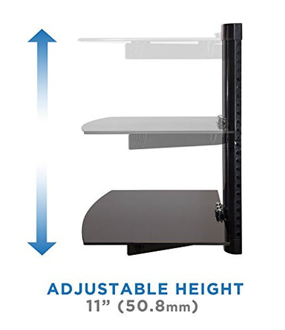 Mount-It! 2-Tier Floating TV Shelf, Tempered Glass, Wall Mount, Black - style: 2-shelf