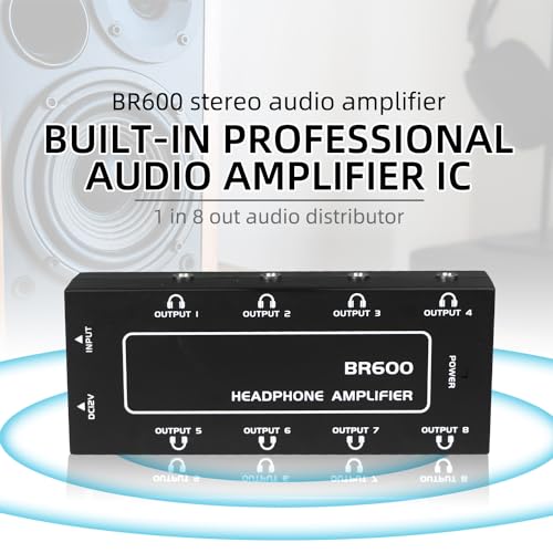 9-Jack Multi Headphone Audio Splitter,Headphone Amplifier Stereo Audio Amp with 12V 1A Power Adapter Distributor Headphone Splitter for Studio and Stage