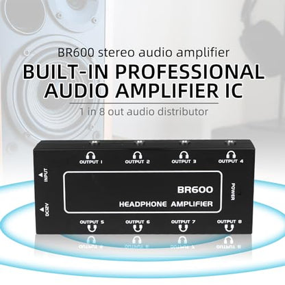 9-Jack Multi Headphone Audio Splitter,Headphone Amplifier Stereo Audio Amp with 12V 1A Power Adapter Distributor Headphone Splitter for Studio and Stage