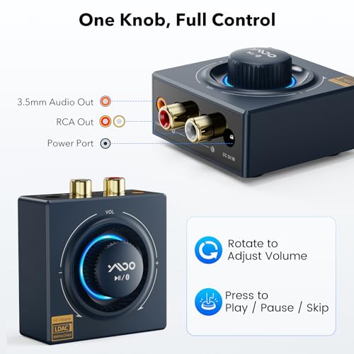 YMOO LDAC Bluetooth 5.3 Receiver for Home Stereo/Speaker with AUX 3.5mm/RCA | HiFi Wireless Audio Adapter w/aptX HD/LL, Works with Smartphones and Tablets, Bluetooth Audio Receiver with Volume Control