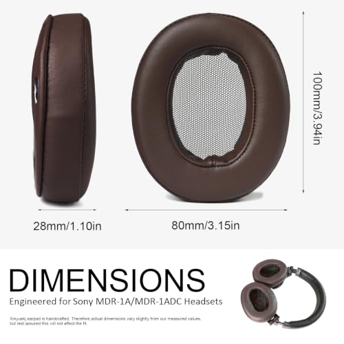Replacement Ear Pads for Sony MDR-1A/ MDR-1ADAC Headphones - Brown | Fit for Sony MDR-1A/ MDR-1ADAC/ MDR1A Headsets, Premium Protein Leather, Memory Foam Ear Cushions, Comfort Fit, Easy Install