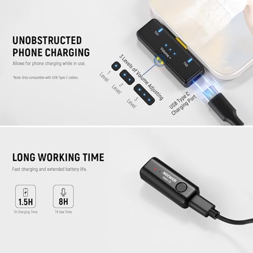 NEEWER Wireless Lavalier Microphone System for USB C, Compatible with iPhone 16 15 Samsung Android Phones, Noise Cancelling Mini Lav Omnidirectional Condenser Mic for Vlogging Live Streaming, KM23