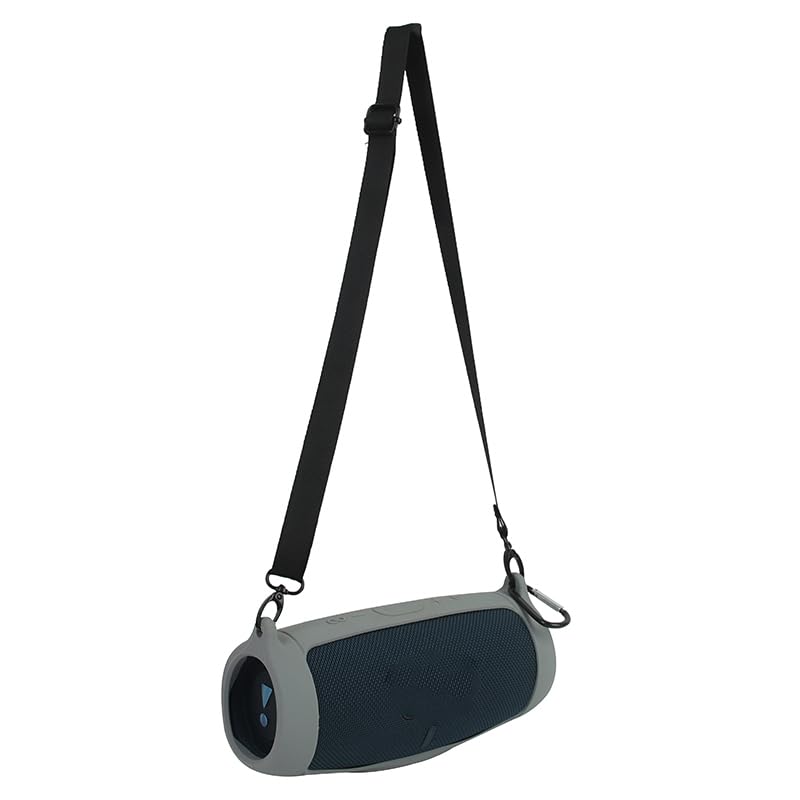Protective Silicone Case Cover for JBL Charge 5 Bluetooth Speaker Soft Carrying Skin Sleeve with Shoulder Strap & Carabiner,Speaker Accessory (Gray) - color: gray