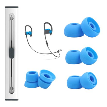 hopopwer Replacement Silicone Earbuds Tips for Powerbeats 3 Powerbeats 2, 4 Pairs Earbuds Silicone Ear Tips Set - Small, Medium, Large and Double Flange (Blue with Pen) - color: Blue with Pen