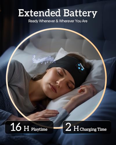 Perytong Sleep Headphones for Side Sleepers – 14Hrs Bluetooth Headband with Ultra-Thin HD Stereo Speakers, Detachable Washable Design, Wireless Music Headband for Insomnia, Meditation, Travel - color: Ebonyblack