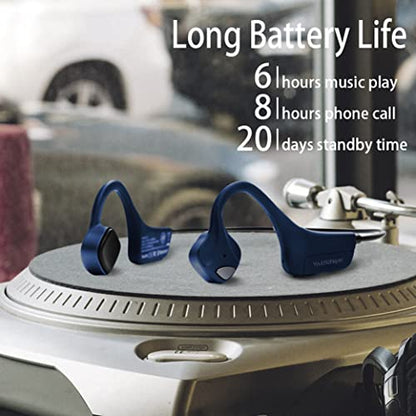 Bluetooth Headphones Waterproof Bone Conduction Headset Open Ear Earphones Blue Headset with mic, Bluetooth Headset with mic - color: Blue