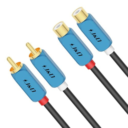 J&D 2 RCA Extension Cable, Gold Plated 2 RCA Male to Female Stereo Audio Extension Cable with Heavy Duty Aluminum Alloy Shell, 3 Feet - size: 3 Feet