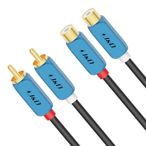 J&D 2 RCA Extension Cable, Gold Plated 2 RCA Male to Female Stereo Audio Extension Cable with Heavy Duty Aluminum Alloy Shell, 9 Feet - size: 9 Feet