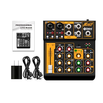 D Debra Audio Portable 4-Channel DJ Mixer, USB Bluetooth 48V Phantom Power