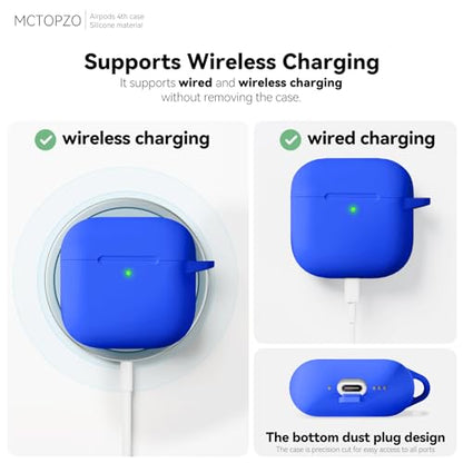 for AirPods 4 Case 2024 with Cleaner Kit & Keychain-Blue | Silicone Protective Cover for Apple AirPods 4th Generation Case,for Women Men,One-Piece Design,Shockproof,Dust Proof - color: C-Blue
