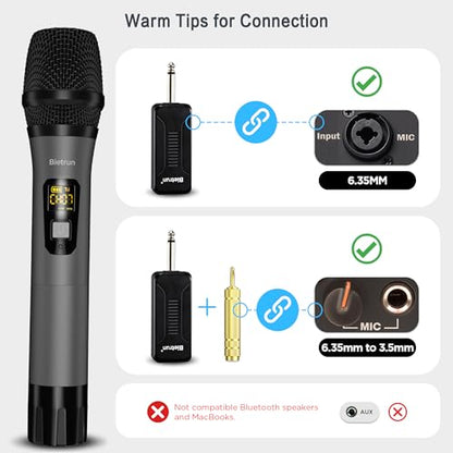 Bietrun Wireless Microphone Only for Mic Input, UHF Metal Dynamic Mic - color: Gray
