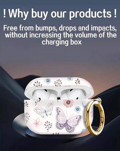Cute Hard Case Compatible with AirPods Pro 2nd/1st Generation, Protective Cover with Golden Keychain, Fits 2023/2022/2019 Models, for Women, Girls, and Men(Cute Butterfly - color: Cute Butterfly