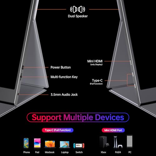 Anyuse 15.6" 4K UHD IPS HDR USB-C HDMI Monitor | 15.6" 4K UHD IPS 100% RGB HDR, USB-C/HDMI, speakers+smart cover, for PC/Phone/PS5/Xbox/Switch, travel gaming. - size: 15.6"4K
