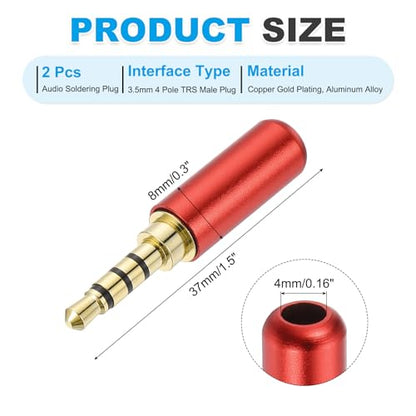MECCANIXITY 2Pcs 3.5mm Replacement Repair Plug Jack 4 Pole Red - color: Red