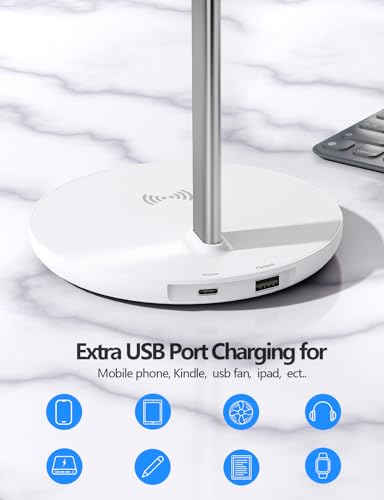 Miroddi Headphone Stand with Wireless Charger, Independent USB Charging Port, 5 in 1 Charging Station Headset Holder Rack for AirPods Max/Pro/4/3/2, iWatch, iPhone, Samsung and Desk Headphones, White - color: White