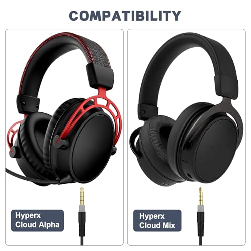 Saipomor 3.5mm Coiled Audio AUX Cable Compatible with HyperX Cloud Mix and Cloud Alpha Gaming Headphones – Replacement Cord for Kingston HyperX Headsets