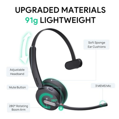 Yealink BH70 Mono Wireless Headset with Charging Stand, Teams Certified Bluetooth Headphone with Mic for Work, up to 35h Talk Time, 91g All-Day Comfort Perfect for Open Office Hybrid Work