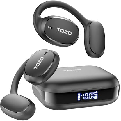 TOZO OpenEgo Open Ear Earbuds 80H Bluetooth 5.3 Headphones Sport Earbuds | Open Ear Structure with Earhooks, 32 EQ Modes, Digital LED Display,HD Clear Calls, Comfort Wear For Running, Travel, Office - color: Black