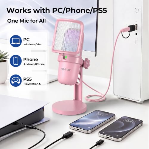 USB Condenser Microphone, Gaming Mic for PC/PS5 Podcast Streaming - color: Pink