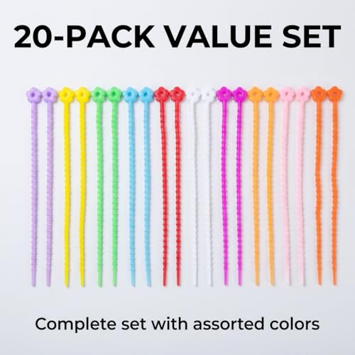 20-Pack Flower Silicone Zip Ties, Reusable Self-Locking Straps - color: 20pcs- Flower Cable Ties