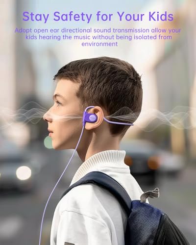 Mehomeli Kid Headphones, Air Conduction Open Ear Headphones, 3.5mm Jack | Ultra-Comfort, Ergonomic and Lightweight Design Perfect for School and Outdoor Activities-Purple - color: Purple