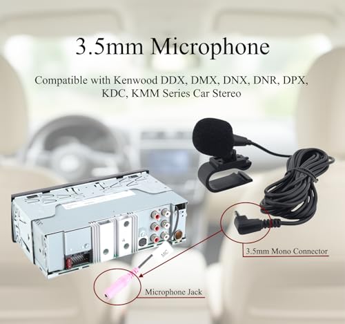 3.5mm Plug Microphone Compatible Replacement for Kenwood DDX DMX DNX DNR DPX KDC KMM Series Car Stereo – Handsfree External Mic for Bluetooth Calling and Navigation Use with 9FT Cable