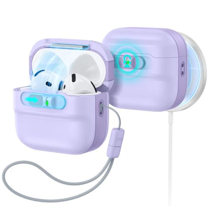 ESR for AirPods 4 Case, Compatible with MagSafe, Pulse Series, Purple | Compatible with AirPods 4 Generation Case (2024)(USB-C), Magnetic Lid Lock, Drop-Proof Protection Cover with Lanyard - color: Purple, size: AirPods 4 Case