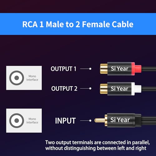 RCA Splitter 1Male 2 Female 2Pack, Phono RCA Male to Dual Female Gold Plated Adapter, Stereo Audio Y Splitter Cable (20cm/2pcs) - color: RCAM-2RCAF-2PCS