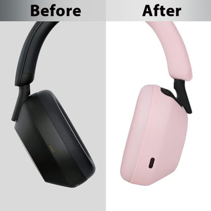 Adhiper XM5 Sweat Covers Accessories for Sony WH-1000XM5 - Custom Pink | Soft Silicone Case, 3-in-1 Headphone Covers with Ear Cover & Headband Cover & Shell Protector, Sweatproof & Washable - color: Pink
