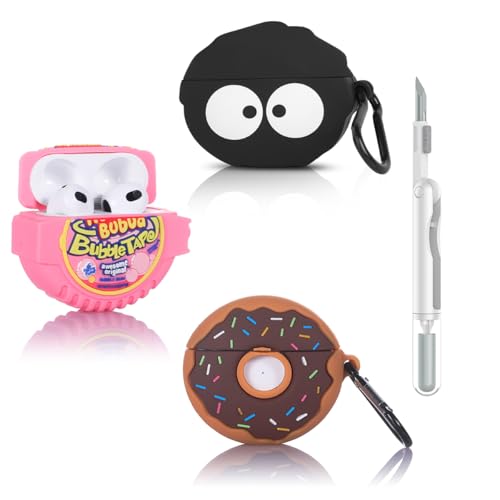 (3Pack+Cleaner Pen) Suublg Case for AirPods 3rd Generation Earbuds with Cleaning Pen Kits, Silicone Cover Protective Shockproof with Cartoon Styles of Design for AirPods 3 (Donut+BUB+BKcookie) - color: Donut+BUB+BKcookie