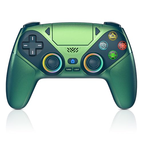 Gamrombo LED Wireless Controller for PS5 | Compatible with PS5 Pro/Slim/PC, Dual Vibration, Macro/Turbo, 3.5mm Audio Jack, 6-Axis Motion, Contro Gamepad with Speaker - color: Metallic Green