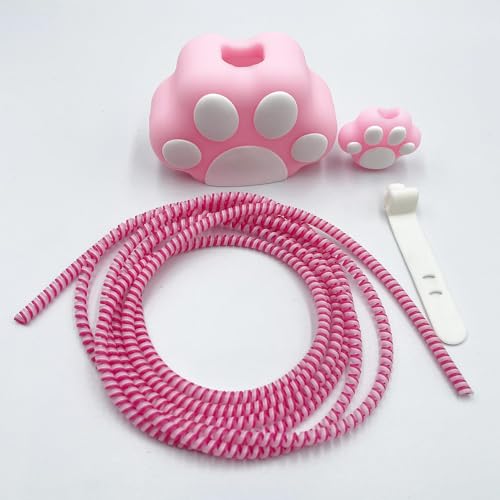 ZOSTLAND 5 in 1 DIY 18W 20W Heart Shape Protector Data Cable USB Charger Line Earphone Wire Saver Organizer Compatible with iPhone 11 12 13 14 15 Pro Max - color: Pink Claw