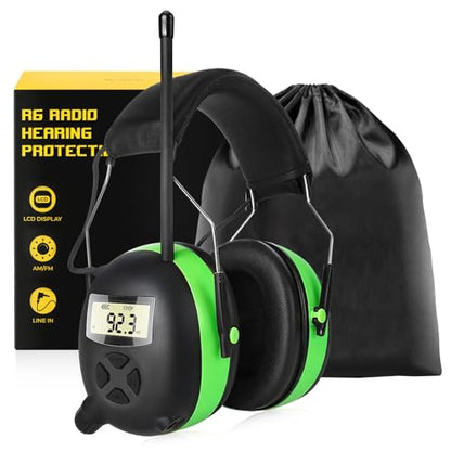 BJKing AM/FM Radio Headphones with Digital Display, 30dB AM FM Hearing Protection Safety Ear Muff, Ear Protection Headphone for Mowing, Landscaping, Shooting and Construction Black-Green - color: Green