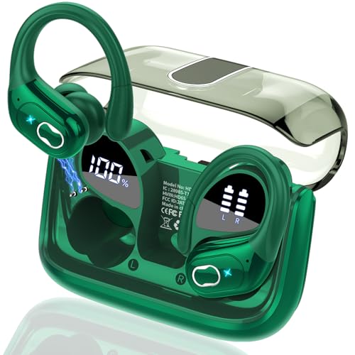 Aptkdoe Wireless Earbuds 75H Bluetooth 5.4 Sport Headphones with Earhooks | IPX7 Waterproof In-ear Buds Feature ENC Noise Cancelling Mic. Stereo Sound Device for Gym Running Workout, Dark Green - color: Dark Green