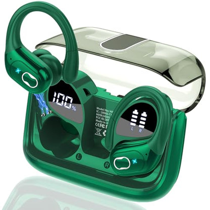 Aptkdoe Wireless Earbuds 75H Bluetooth 5.4 Sport Headphones with Earhooks | IPX7 Waterproof In-ear Buds Feature ENC Noise Cancelling Mic. Stereo Sound Device for Gym Running Workout, Dark Green - color: Dark Green