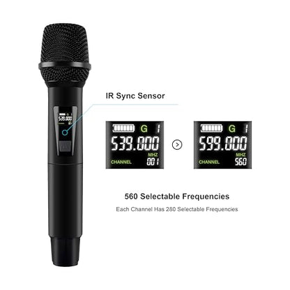 PRORECK UK-2000 UHF 2 Channel Wireless Microphone System with Two Handheld Microphone, 560 Selectable Frequency Range, Perfect for Party/Wedding/Church/Conference/Speech (UK-2000)
