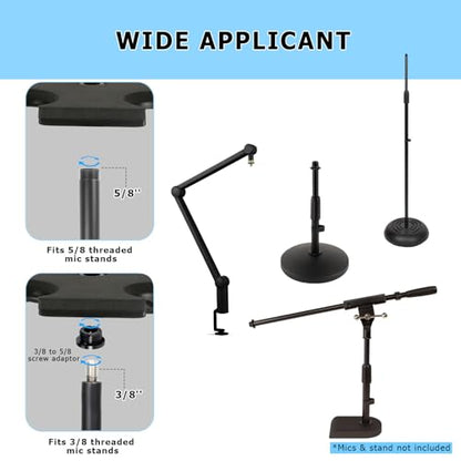 Multi Microphone Holder, Up to 8 Mics, Ideal Mics Holder for Stage Organization and Display, with 3/8"-16 Threaded Adapter, Aluminum, Black