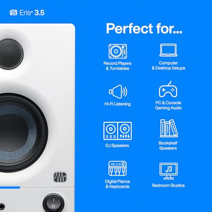 PreSonus Eris 3.5 Powered Studio Monitors, Pair —| | 50W, Woven-Composite Woofer, Silk-Dome Tweeter, White - color: White, size: 3.5"