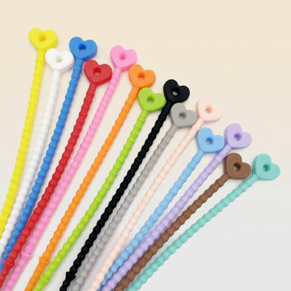 10Pcs Heart Silicone Cable Ties, Reusable Adjustable Cord Straps - color: 10pcs- Heart Cable Ties