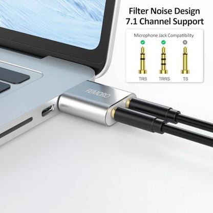 USB Sound Card, 7.1 Channel External Microphone Audio Jack Adapter Clear Sound for PC, Laptop, Mac, PS4, Headphone (Plug and Play No Drivers Needed)