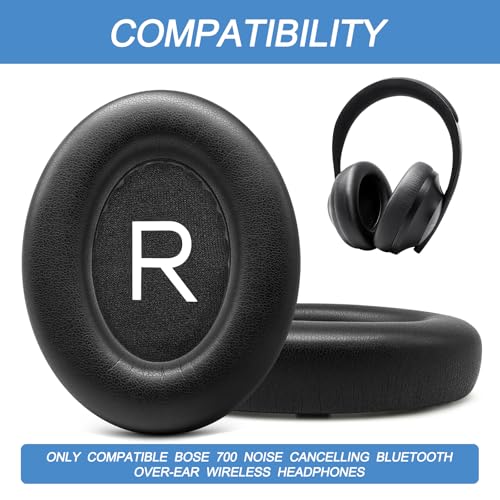 GEVO Ear Pads Replacement for Bose NC700, Black | Earpads for Bose Noise Cancelling Headphones 700, Soft Protein Leather, High-density Memory Foam - color: Black