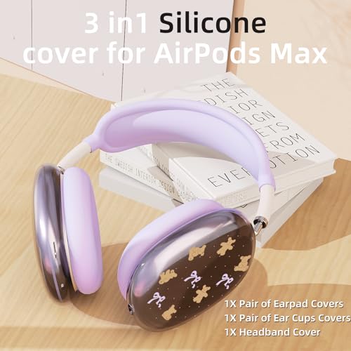 Cute Purple Bow Bear Clear Case for Airpods Max Headphones Kawaii Design Soft TPU Ear Cups Cover Anti-Scratch Silicone Ear Pad Protective Case 53 Headband Cover for Apple Airpods Max - color: Bear Bow 33