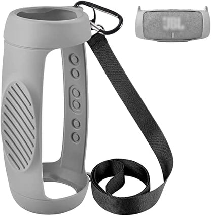 Comecase Silicone Speaker Cover for JBL Charge 5 with Strap and Carabiner | Snug Silicone Sleeve, Open-Port Design and Dual Carry Options for Travel, Camping and Daily Use, Speaker Not Included - Grey - color: Grey