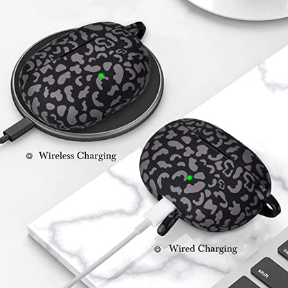 AIRSPO Silicone Case Compatible with Beats Studio Buds Case 2021 Soft Protective Cover for Beats Wireless Earbuds with Keychain (Black Leopard) - color: Black Leopard
