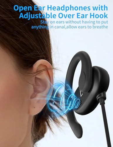 3.5mm Wired Earbuds Open Ear Headphones 5FT Earphone for PC with Mic Black