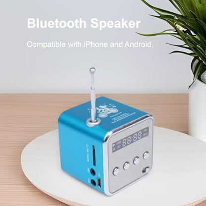 Mini Wireless Portable Bluetooth FM Radio Speaker MP3 Player, Blue - color: Blue